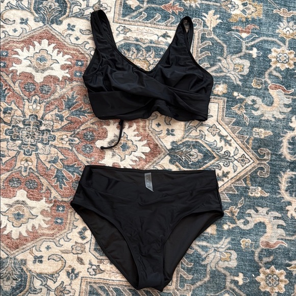 Amazon XL Black Two Piece High Waist Tie Back Bikini - Picture 1 of 6